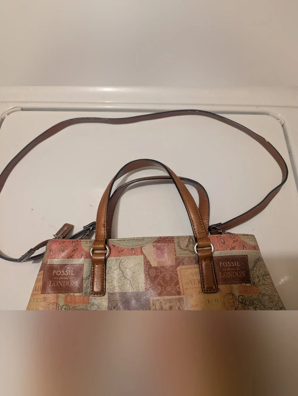 Vintage Fossil NWT Coronado Boho Leather Multicolor Floral Two Strap Purse